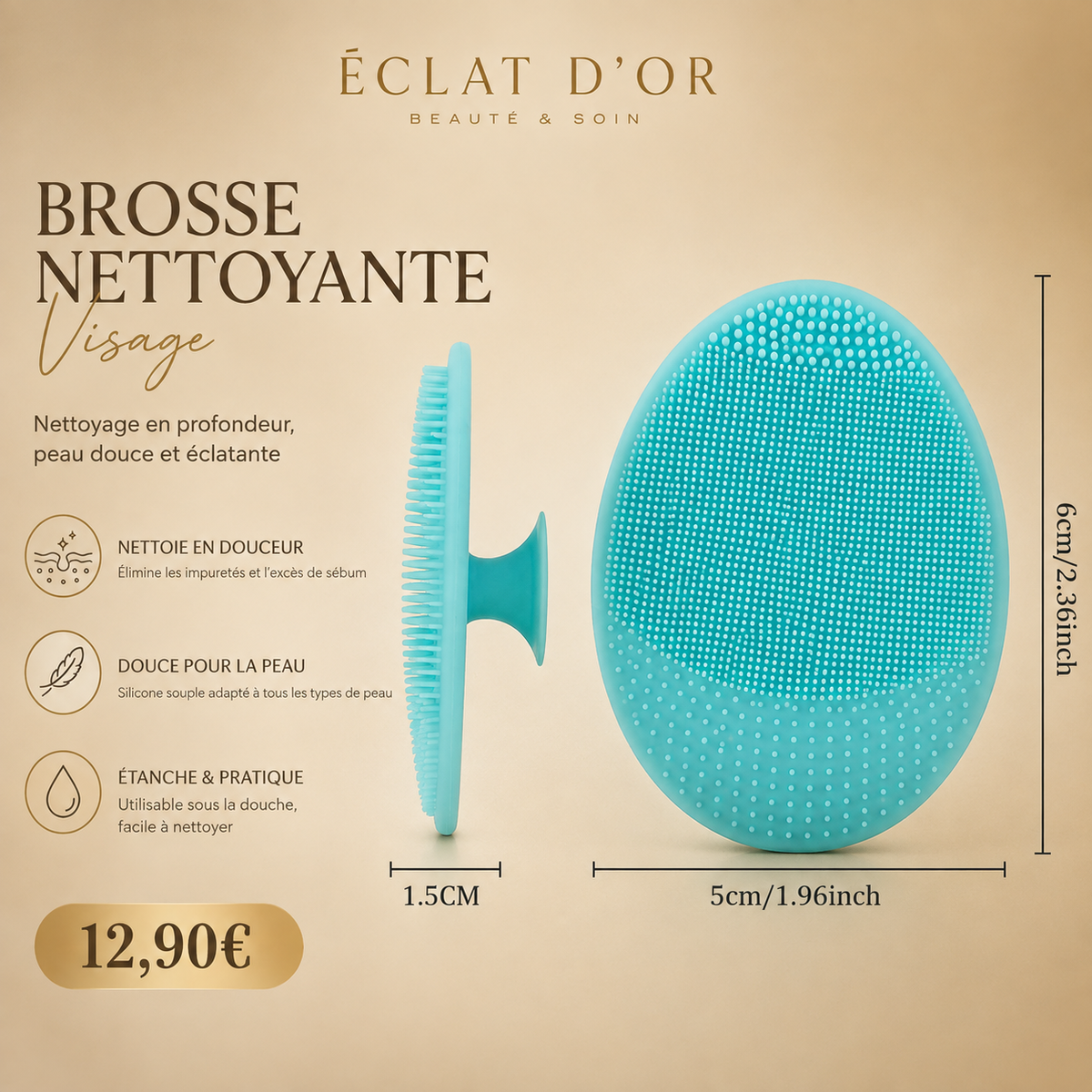 Brosse Nettoyante Visage Double Face – Pores Nets & Peau Douce