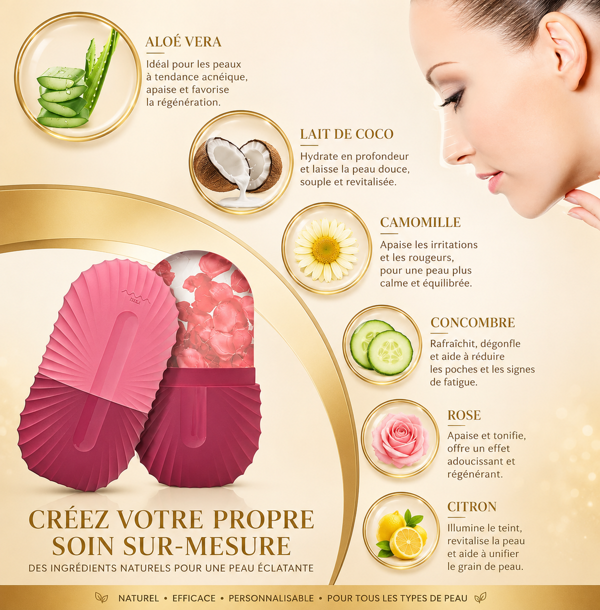 Ice Face Roller Éclat & Fraîcheur – Massage Visage Réutilisable
